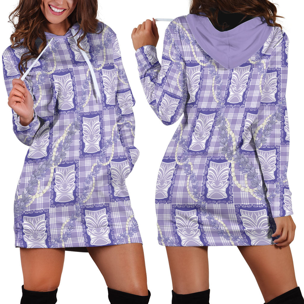 Aloha Hawaii Tiki Palaka Motifs Hoodie Dress Honohono Lei Purple Elegant Vibes LT14 - Polynesian Pride