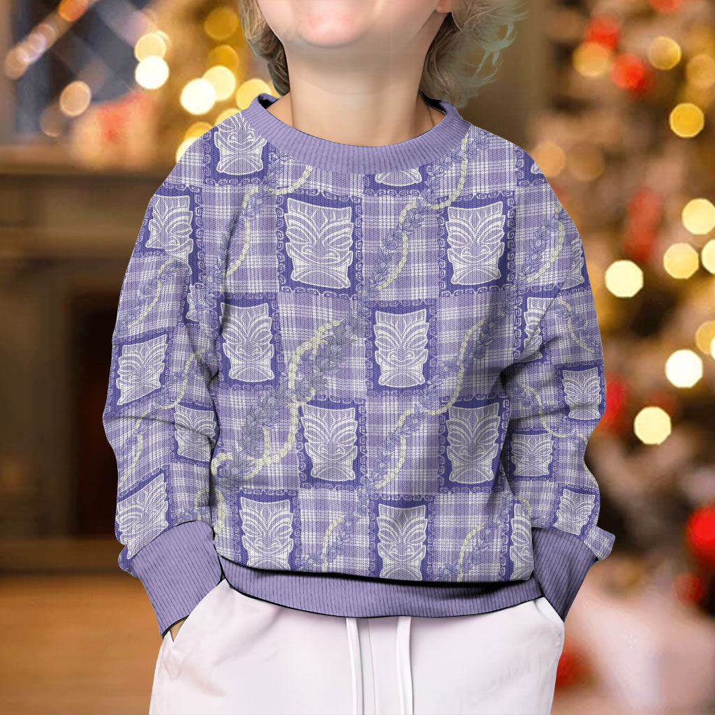 Aloha Hawaii Tiki Palaka Motifs Kid Ugly Christmas Sweater Honohono Lei Purple Elegant Vibes LT14 - Polynesian Pride