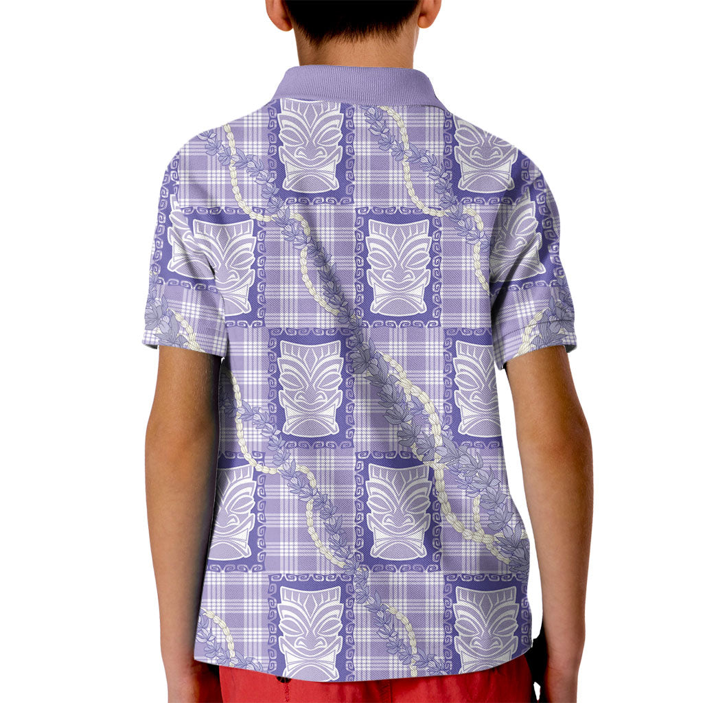 Aloha Hawaii Tiki Palaka Motifs Kid Polo Shirt Honohono Lei Purple Elegant Vibes LT14 - Polynesian Pride