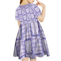 Aloha Hawaii Tiki Palaka Motifs Kid Short Sleeve Dress Honohono Lei Purple Elegant Vibes LT14 - Polynesian Pride