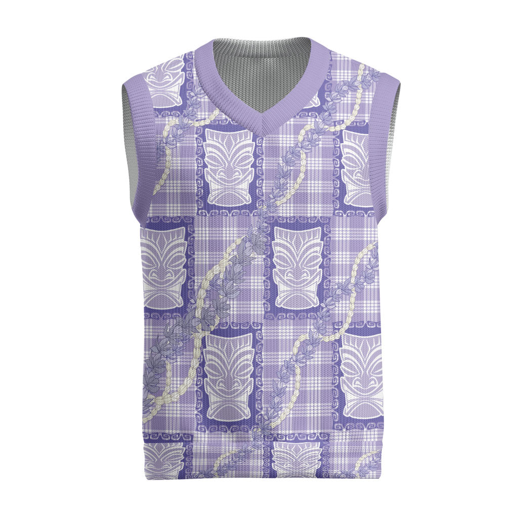 Aloha Hawaii Tiki Palaka Motifs Christmas Knitted V-Neck Vest Honohono Lei Purple Elegant Vibes LT14 Purple - Polynesian Pride