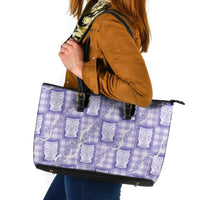 Aloha Hawaii Tiki Palaka Motifs Leather Tote Bag Honohono Lei Purple Elegant Vibes