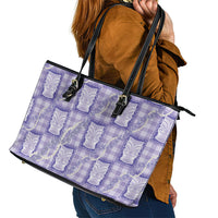 Aloha Hawaii Tiki Palaka Motifs Leather Tote Bag Honohono Lei Purple Elegant Vibes