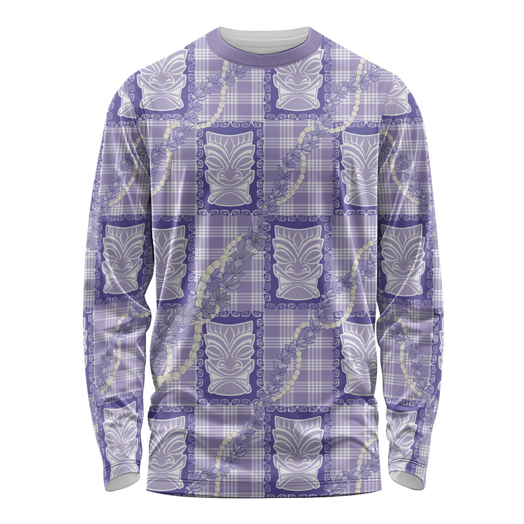 Aloha Hawaii Tiki Palaka Motifs Long Sleeve Shirt Honohono Lei Purple Elegant Vibes LT14 Unisex Purple - Polynesian Pride