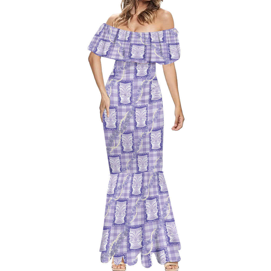 Aloha Hawaii Tiki Palaka Motifs Mermaid Dress Honohono Lei Purple Elegant Vibes LT14 - Polynesian Pride