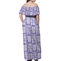 Aloha Hawaii Tiki Palaka Motifs Off Shoulder Maxi Dress Honohono Lei Purple Elegant Vibes LT14 - Polynesian Pride