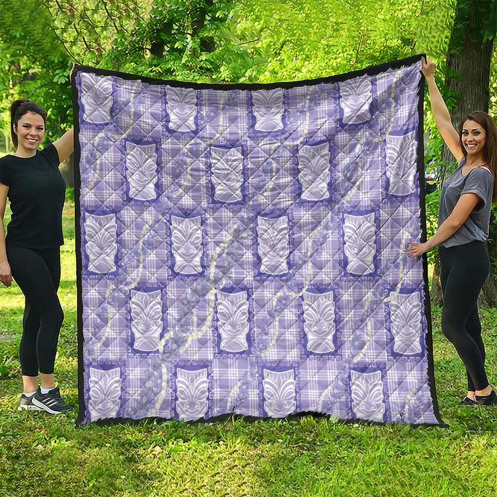 Aloha Hawaii Tiki Palaka Motifs Quilt Honohono Lei Purple Elegant Vibes