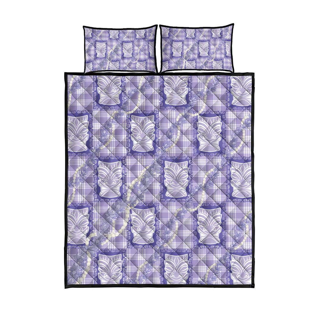 Aloha Hawaii Tiki Palaka Motifs Quilt Bed Set Honohono Lei Purple Elegant Vibes