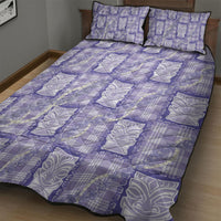 Aloha Hawaii Tiki Palaka Motifs Quilt Bed Set Honohono Lei Purple Elegant Vibes