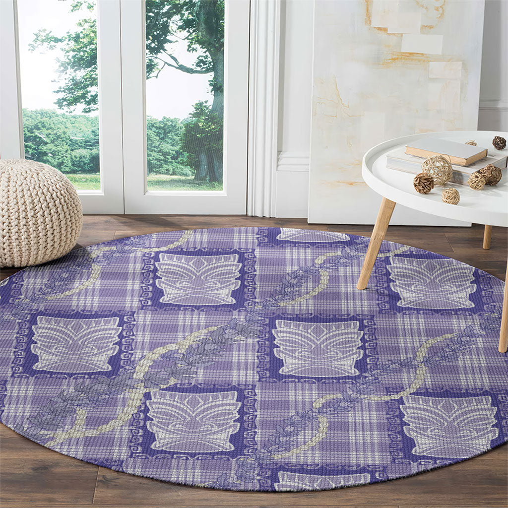 Aloha Hawaii Tiki Palaka Motifs Round Carpet Honohono Lei Purple Elegant Vibes
