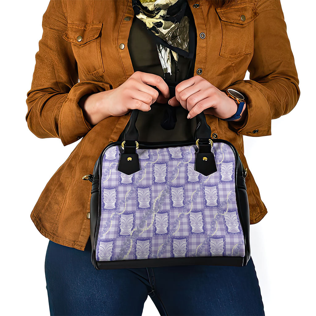 Aloha Hawaii Tiki Palaka Motifs Shoulder Handbag Honohono Lei Purple Elegant Vibes