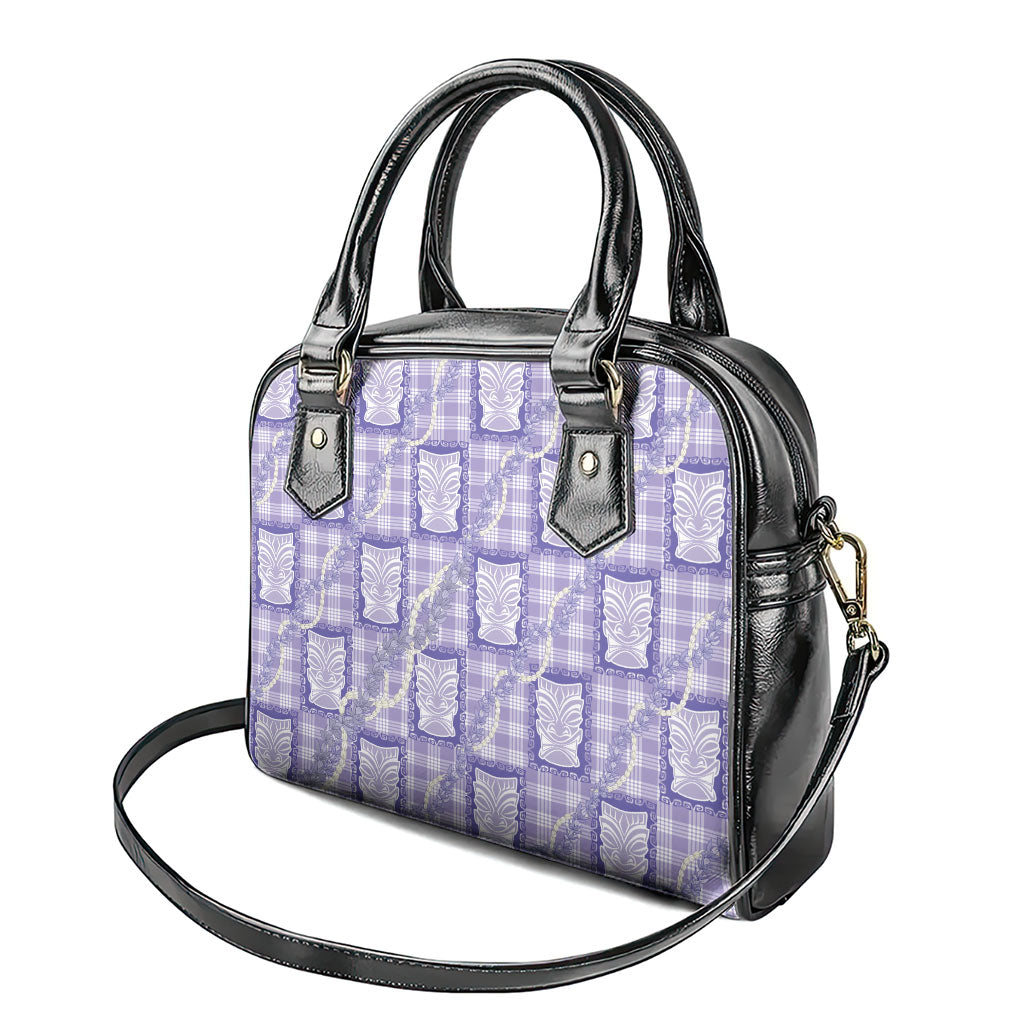 Aloha Hawaii Tiki Palaka Motifs Shoulder Handbag Honohono Lei Purple Elegant Vibes
