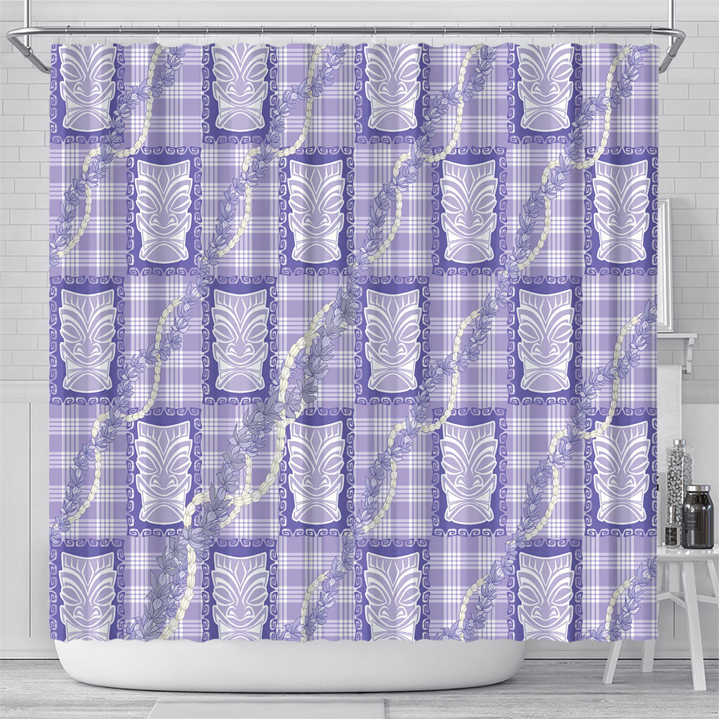 Aloha Hawaii Tiki Palaka Motifs Shower Curtain Honohono Lei Purple Elegant Vibes