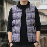 Aloha Hawaii Tiki Palaka Motifs Sleeveless Puffer Jacket Honohono Lei Purple Elegant Vibes