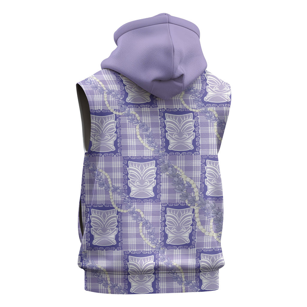 Aloha Hawaii Tiki Palaka Motifs Sleeveless Zip Hoodie Honohono Lei Purple Elegant Vibes LT14 - Polynesian Pride