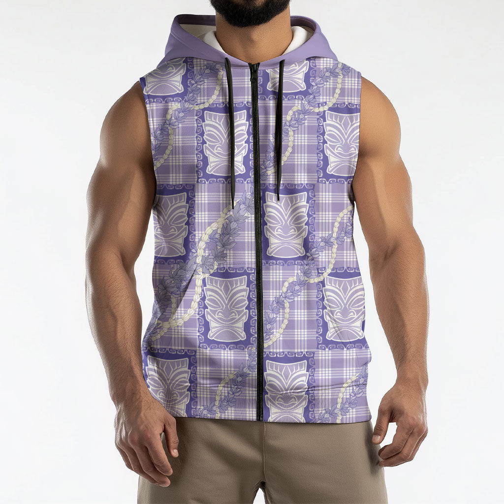 Aloha Hawaii Tiki Palaka Motifs Sleeveless Zip Hoodie Honohono Lei Purple Elegant Vibes LT14 - Polynesian Pride