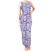 Aloha Hawaii Tiki Palaka Motifs Tank Maxi Dress Honohono Lei Purple Elegant Vibes LT14 Women Purple - Polynesian Pride
