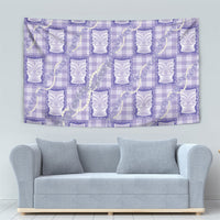 Aloha Hawaii Tiki Palaka Motifs Tapestry Honohono Lei Purple Elegant Vibes