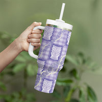 Aloha Hawaii Tiki Palaka Motifs Tumbler With Handle Honohono Lei Purple Elegant Vibes