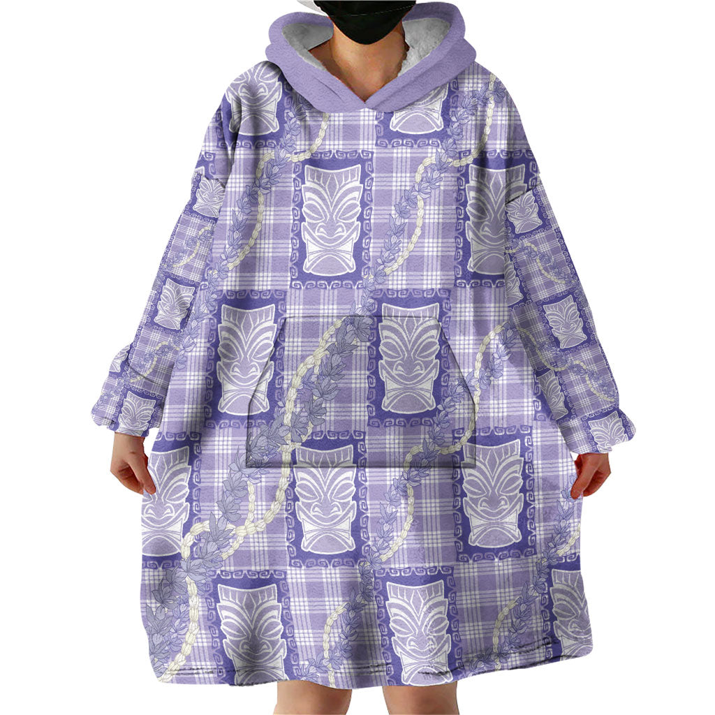 Aloha Hawaii Tiki Palaka Motifs Wearable Blanket Hoodie Honohono Lei Purple Elegant Vibes LT14 - Polynesian Pride