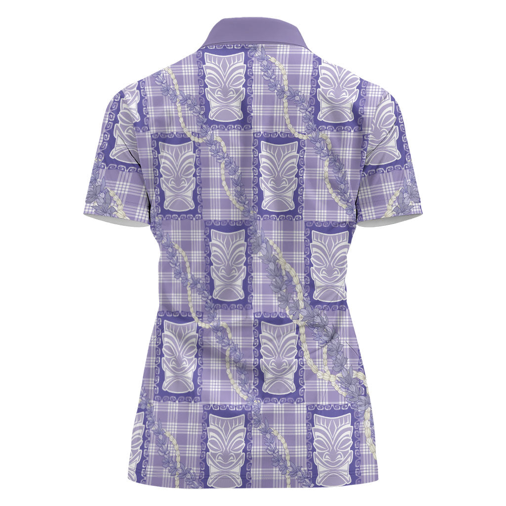 Aloha Hawaii Tiki Palaka Motifs Women Polo Shirt Honohono Lei Purple Elegant Vibes LT14 - Polynesian Pride