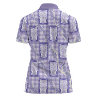 Aloha Hawaii Tiki Palaka Motifs Women Polo Shirt Honohono Lei Purple Elegant Vibes LT14 - Polynesian Pride
