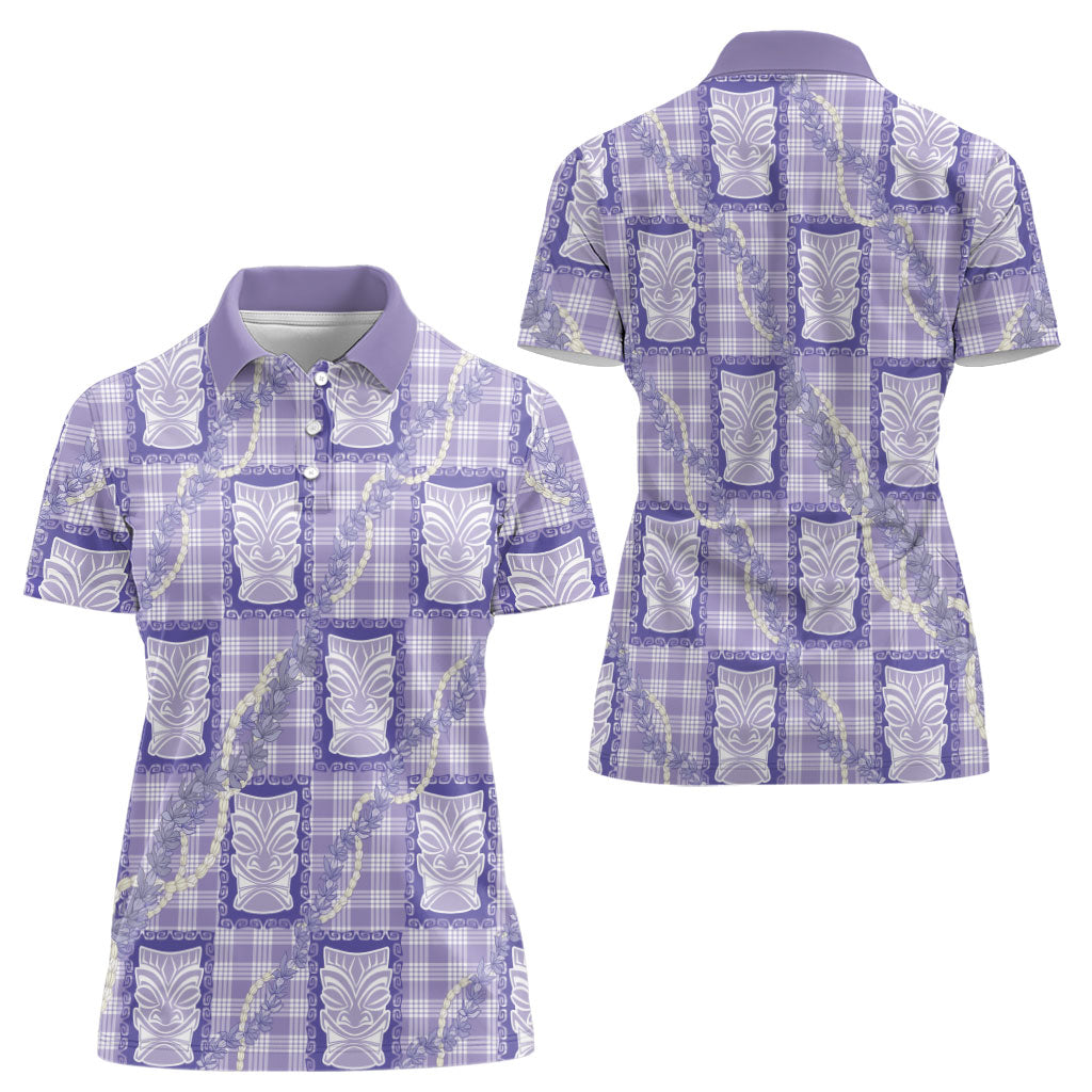 Aloha Hawaii Tiki Palaka Motifs Women Polo Shirt Honohono Lei Purple Elegant Vibes LT14 - Polynesian Pride