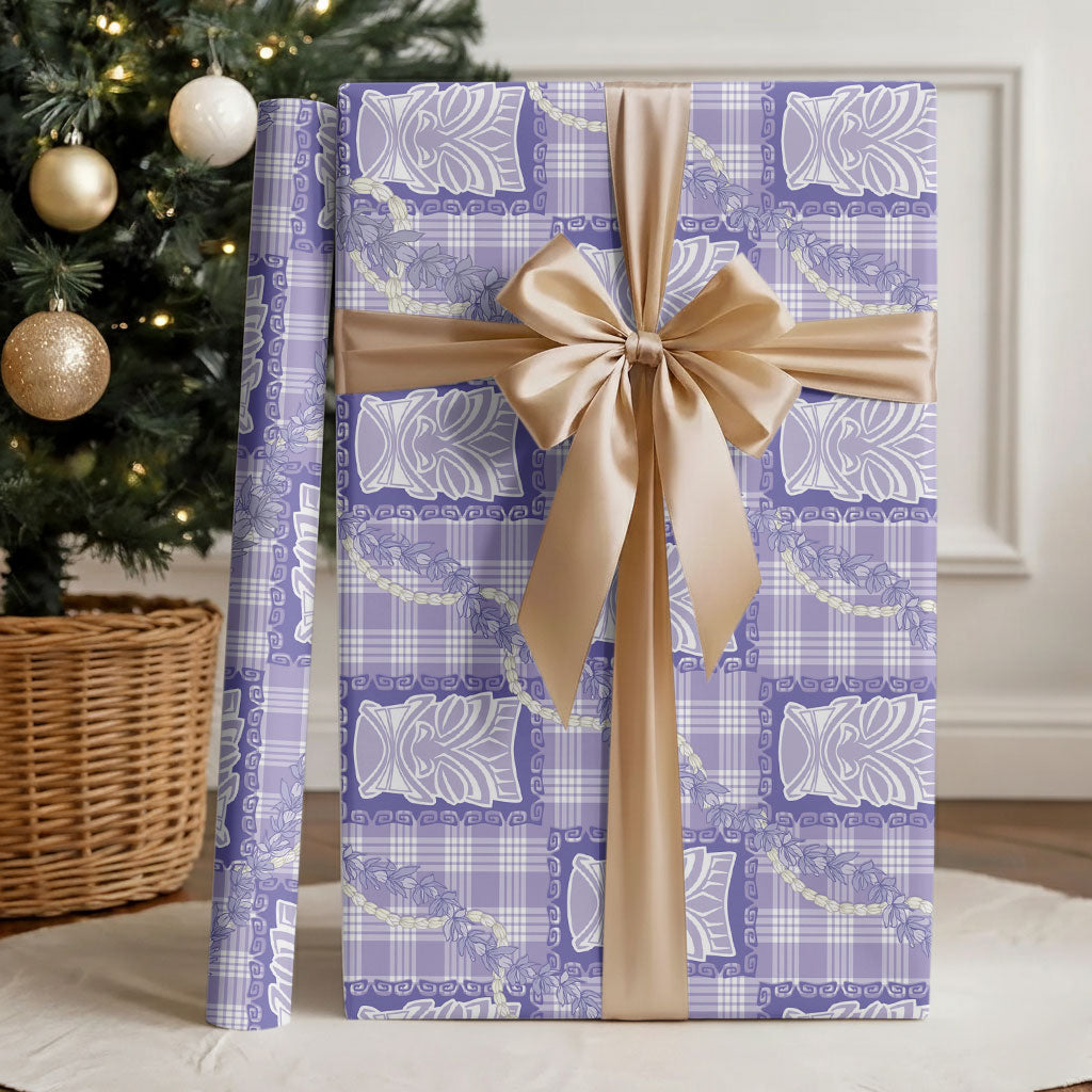 Aloha Hawaii Tiki Palaka Motifs Wrapping Paper Honohono Lei Purple Elegant Vibes