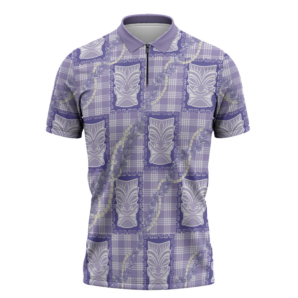 Aloha Hawaii Tiki Palaka Motifs Zipper Polo Shirt Honohono Lei Purple Elegant Vibes LT14 Purple - Polynesian Pride