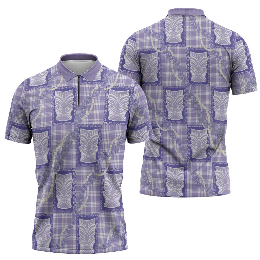 Aloha Hawaii Tiki Palaka Motifs Zipper Polo Shirt Honohono Lei Purple Elegant Vibes LT14 - Polynesian Pride