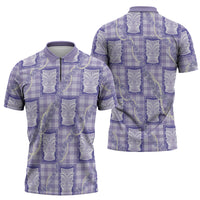 Aloha Hawaii Tiki Palaka Motifs Zipper Polo Shirt Honohono Lei Purple Elegant Vibes LT14 - Polynesian Pride