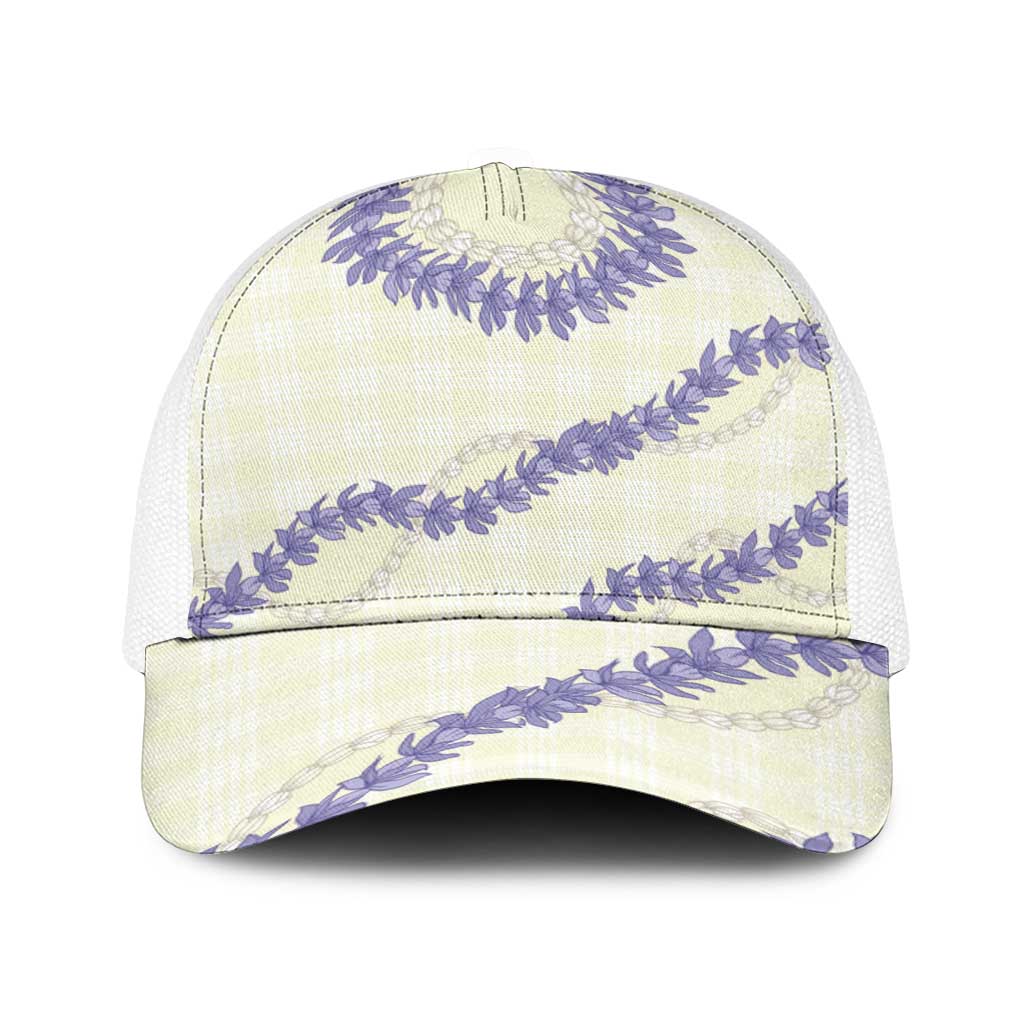 Hawaii Honohono Palaka Motifs Baseball Net Cap Hawaiian Orchid Lei LT14 One Size White Cream - Polynesian Pride