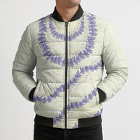 Hawaii Honohono Palaka Motifs Bomber Puffer Jacket Hawaiian Orchid Lei