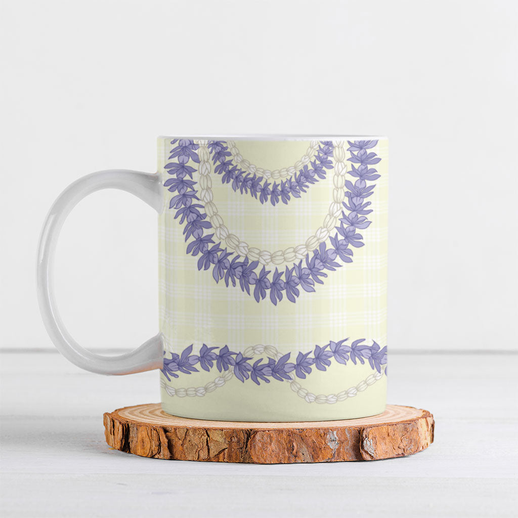 Hawaii Honohono Palaka Motifs Ceramic Mug Hawaiian Orchid Lei