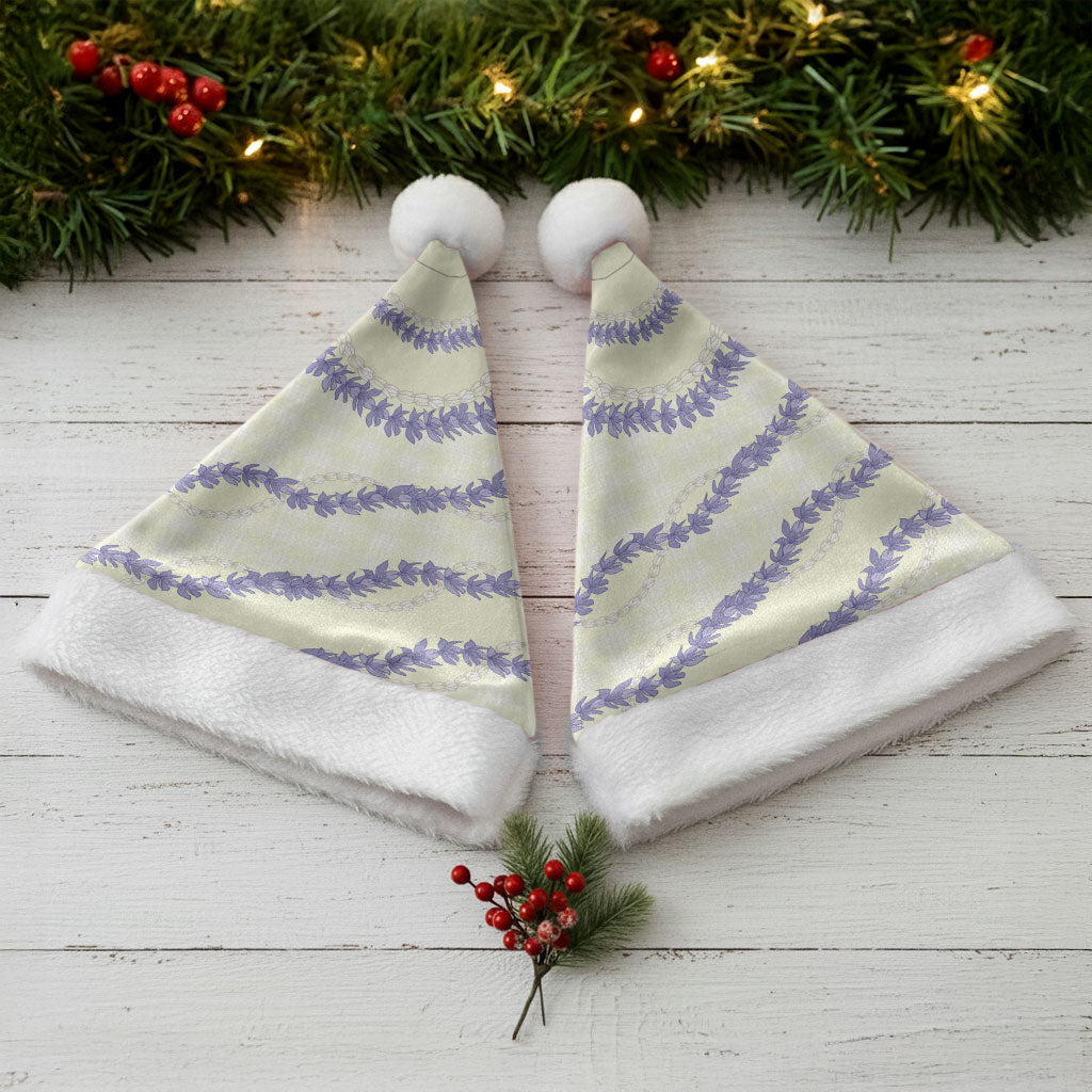 Hawaii Honohono Palaka Motifs Christmas Santa Hat Hawaiian Orchid Lei LT14 - Polynesian Pride