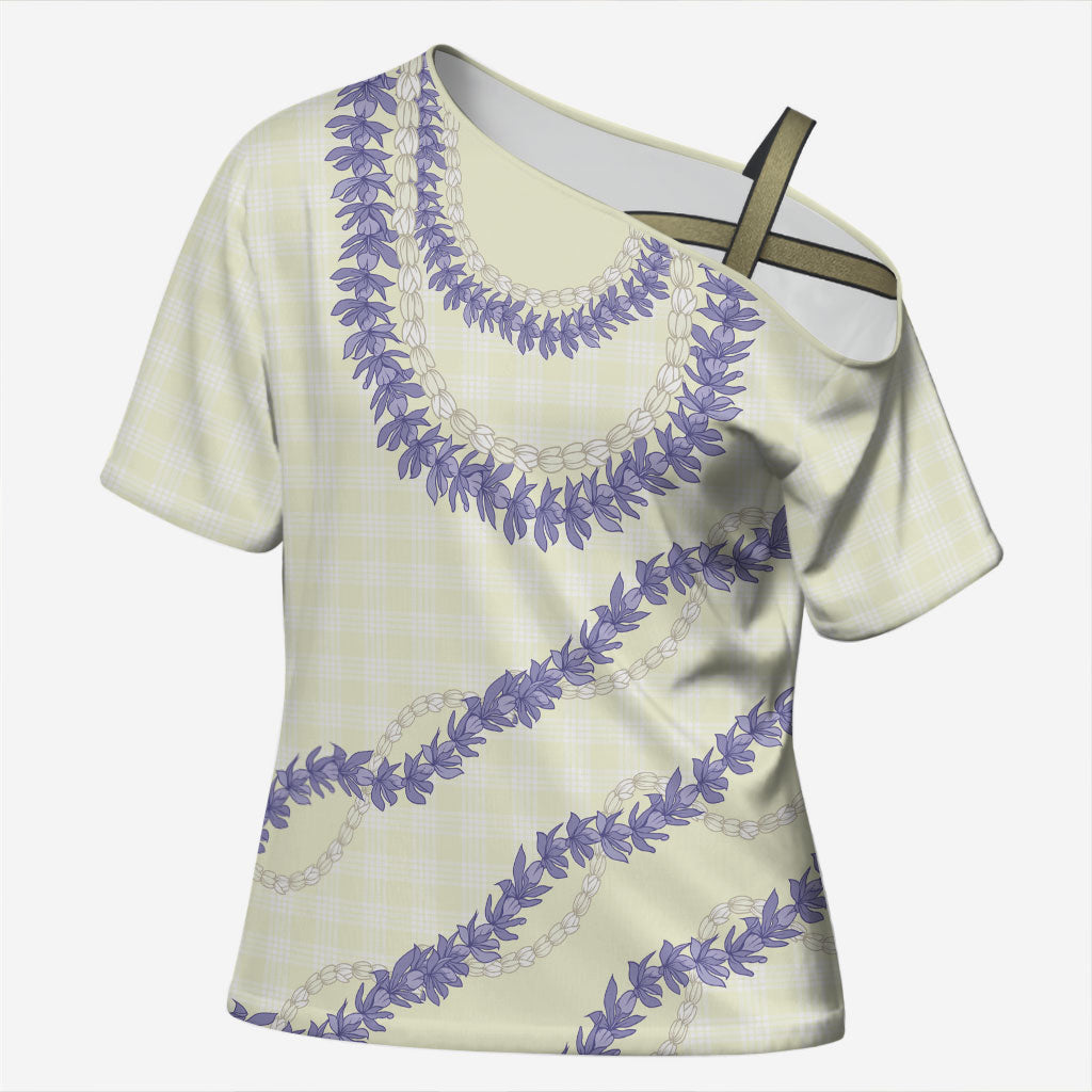 Hawaii Honohono Palaka Motifs Cross Shoulder Shirt Hawaiian Orchid Lei