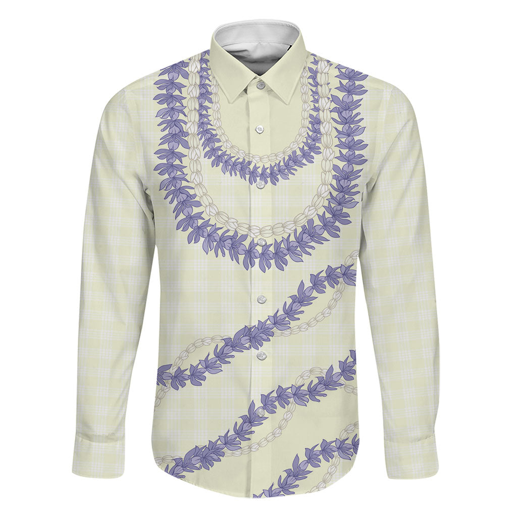 Hawaii Honohono Palaka Motifs Family Matching Long Sleeve Bodycon Dress and Hawaiian Shirt Hawaiian Orchid Lei