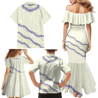 Hawaii Honohono Palaka Motifs Family Matching Mermaid Dress and Hawaiian Shirt Hawaiian Orchid Lei