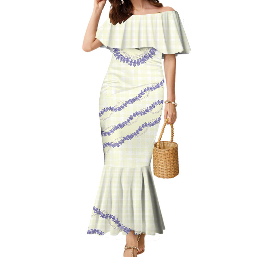 Hawaii Honohono Palaka Motifs Family Matching Mermaid Dress and Hawaiian Shirt Hawaiian Orchid Lei