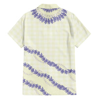 Hawaii Honohono Palaka Motifs Family Matching Off The Shoulder Long Sleeve Dress and Hawaiian Shirt Hawaiian Orchid Lei