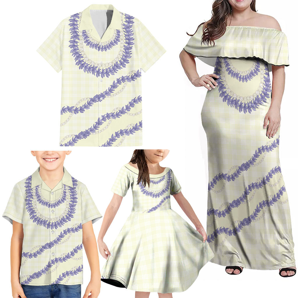 Hawaii Honohono Palaka Motifs Family Matching Off Shoulder Maxi Dress and Hawaiian Shirt Hawaiian Orchid Lei LT14 - Polynesian Pride