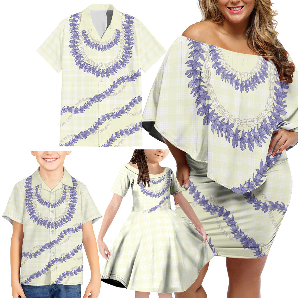 Hawaii Honohono Palaka Motifs Family Matching Off Shoulder Short Dress and Hawaiian Shirt Hawaiian Orchid Lei LT14 - Polynesian Pride