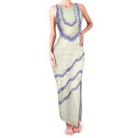 Hawaii Honohono Palaka Motifs Family Matching Tank Maxi Dress and Hawaiian Shirt Hawaiian Orchid Lei LT14 Mom's Dress Cream - Polynesian Pride