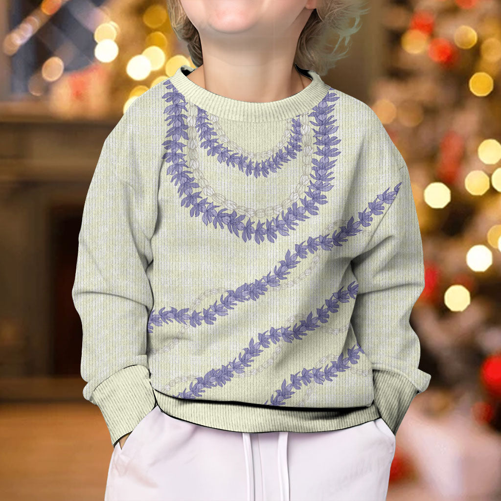 Hawaii Honohono Palaka Motifs Kid Ugly Christmas Sweater Hawaiian Orchid Lei LT14 - Polynesian Pride