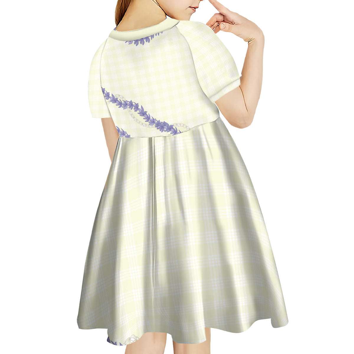 Hawaii Honohono Palaka Motifs Kid Short Sleeve Dress Hawaiian Orchid Lei