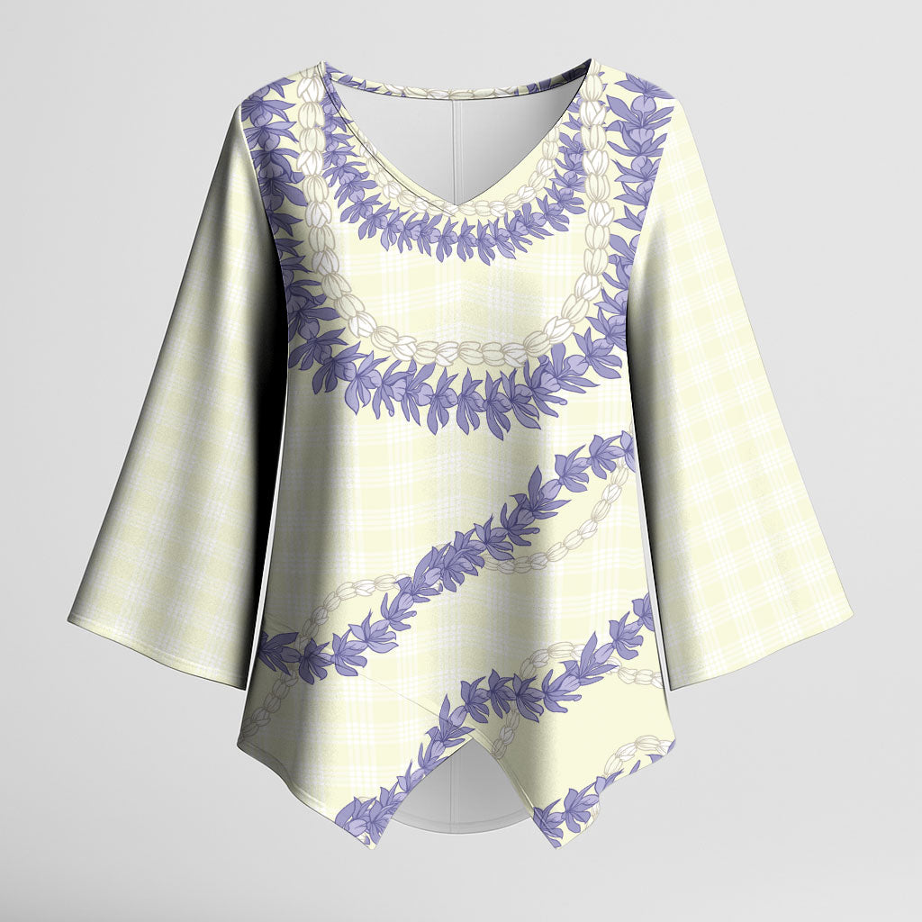 Hawaii Honohono Palaka Motifs Kimono Sleeve Blouse Hawaiian Orchid Lei