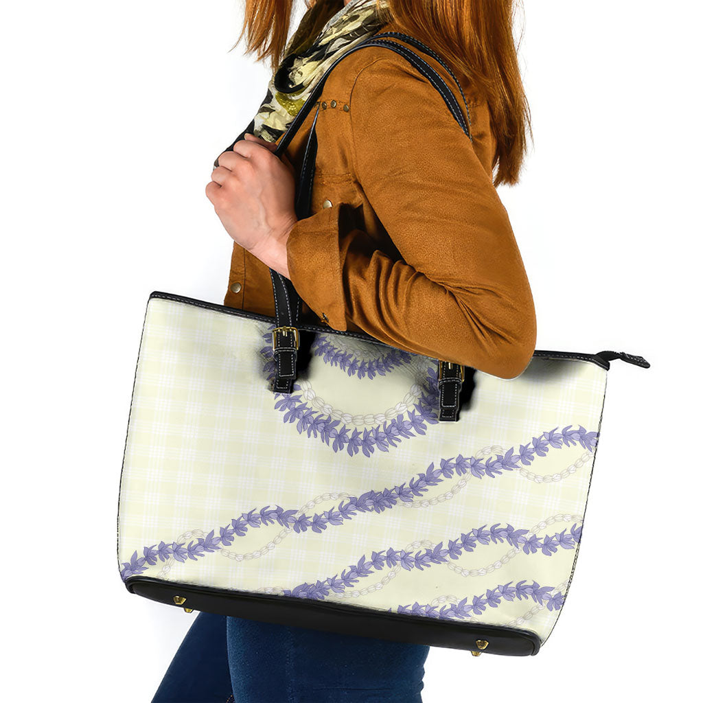 Hawaii Honohono Palaka Motifs Leather Tote Bag Hawaiian Orchid Lei