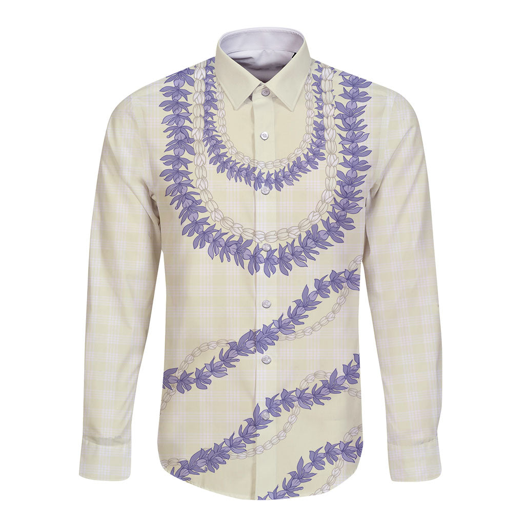 Hawaii Honohono Palaka Motifs Long Sleeve Button Shirt Hawaiian Orchid Lei