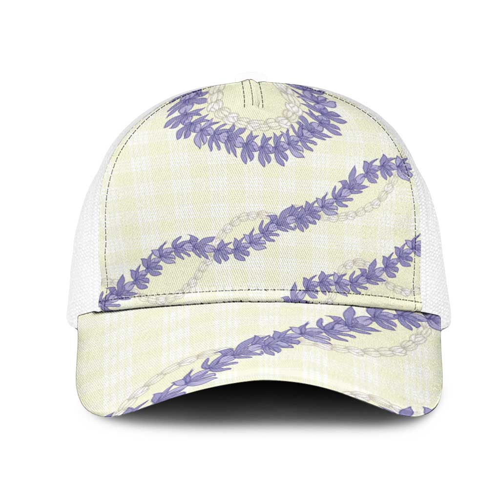 Hawaii Honohono Palaka Motifs Mesh Trucker Cap Hawaiian Orchid Lei LT14 One Size White Cream - Polynesian Pride
