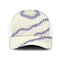 Hawaii Honohono Palaka Motifs Mesh Trucker Cap Hawaiian Orchid Lei LT14 One Size White Cream - Polynesian Pride